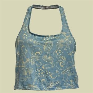 Blue Mushroom Print Halter Top